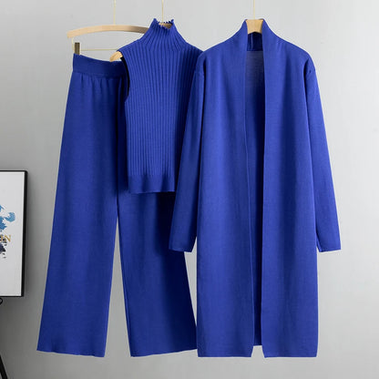 Women's 3 Piece Cardigan Set - Knitted Tracksuit & Pants