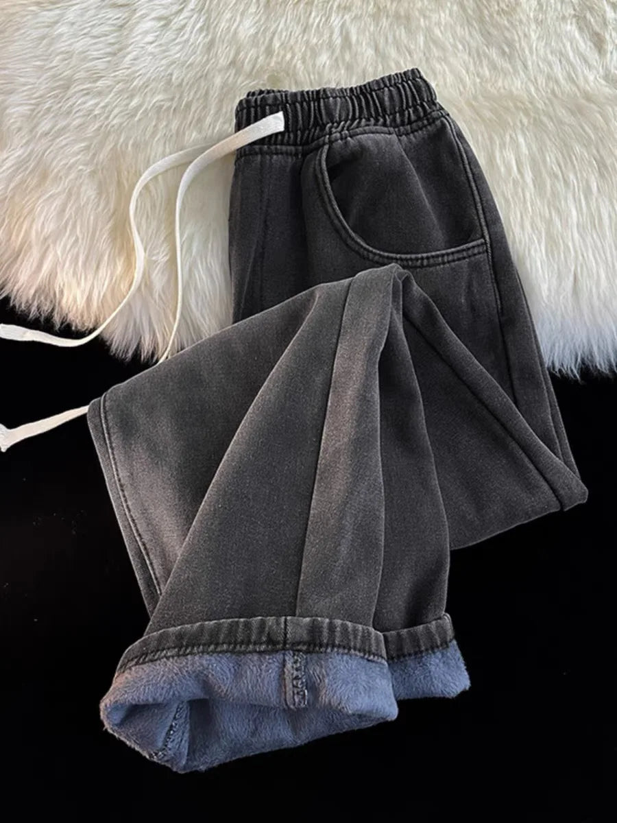 High Waist Straight Leg Elastic Waist Drawstring