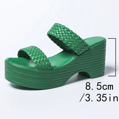 Green Wedge Heeled Woven Sandals