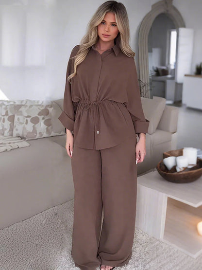 Women's Summer Pantsuit - Short Sleeve Shirt & Trousers