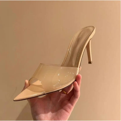 Transparent High-heeled Slippers Stiletto Pointed Toe Slip-on High-heeled Sandals