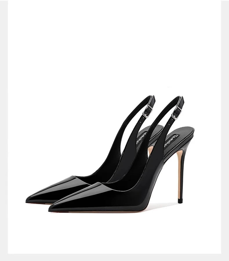 Elegant Ultra-High Heels Women's Patent Leather Pointed Toe Sandals Trendy Dress Pump Shoes for Summer with Buckle Strap