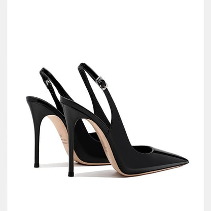 Elegant Ultra-High Heels Women's Patent Leather Pointed Toe Sandals Trendy Dress Pump Shoes for Summer with Buckle Strap