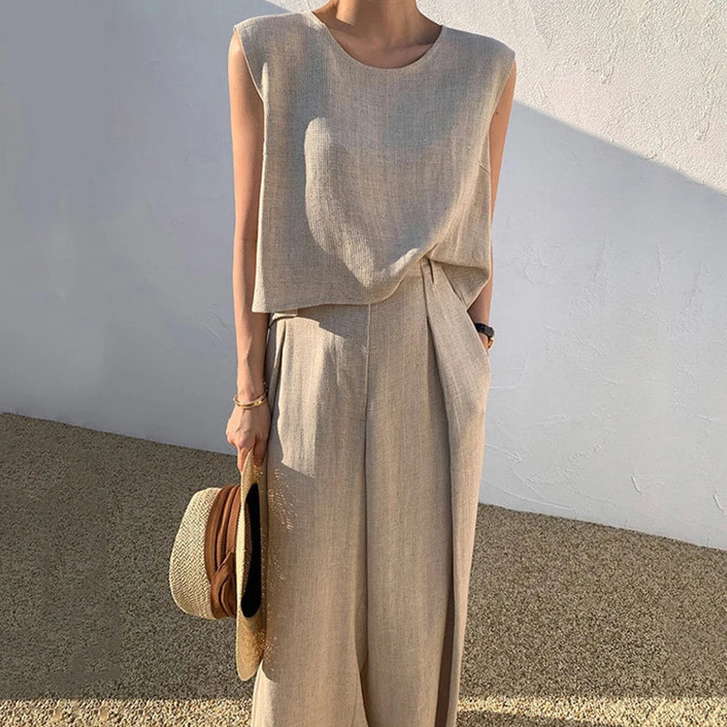 Women's Summer Office Set - Tank Top & Wide Leg Pants