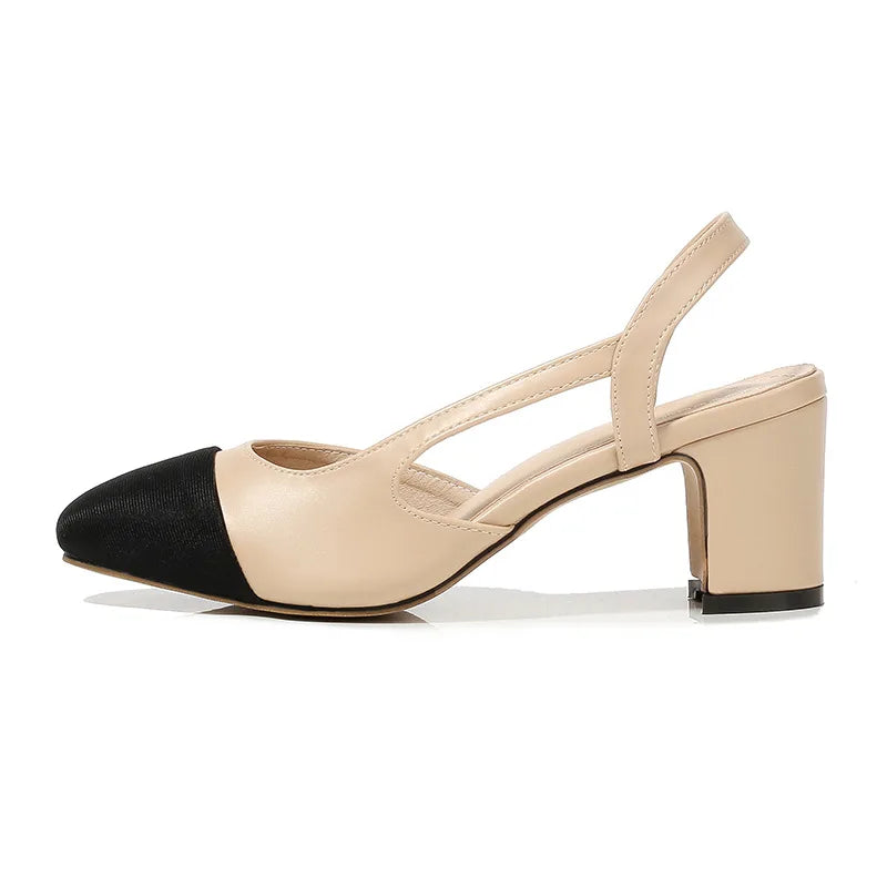 Color Block Pointed Toe Low Heel Sandals