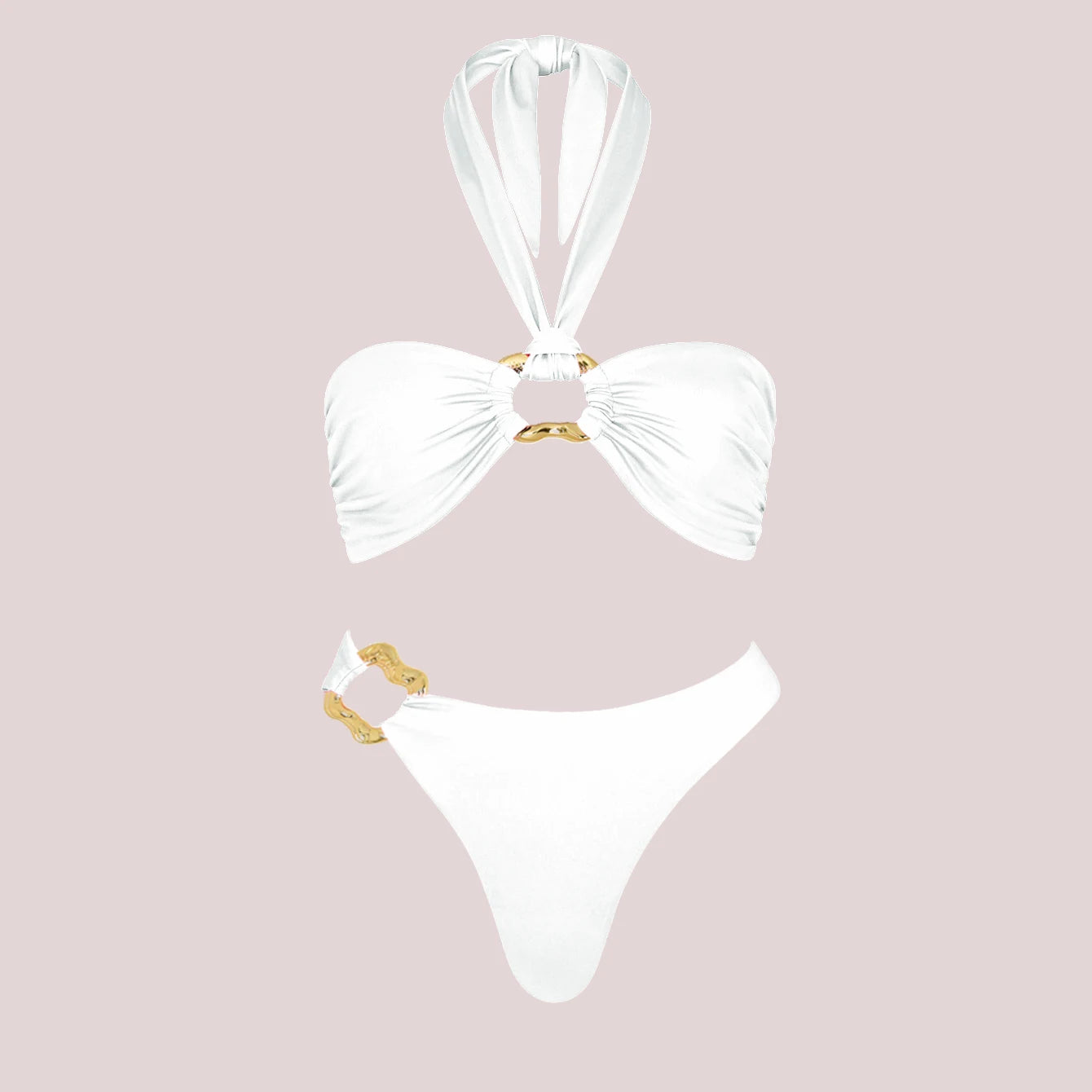 3Pcs Sexy Bikini Set With Cover Up Pearls White Swimsuit Women Halter Swimwear Female Off Shoulder Bathingsuit Biquini Beachwear