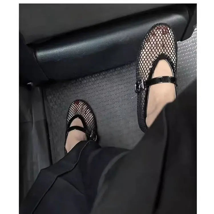 Women Mesh Ballet Flats Fishnet Ballerina Flats Comfortable Round Toe Ballet Shoes Breathable Casual Walking Shoes for Commuting