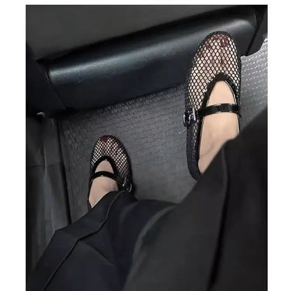Women Mesh Ballet Flats Fishnet Ballerina Flats Comfortable Round Toe Ballet Shoes Breathable Casual Walking Shoes for Commuting