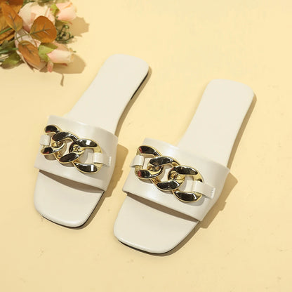 Summer Retro Metal Chain Open-Toe Slippers