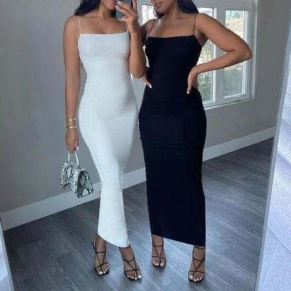 Women's Bodycon Dress - Sleeveless Backless Spaghetti Strap