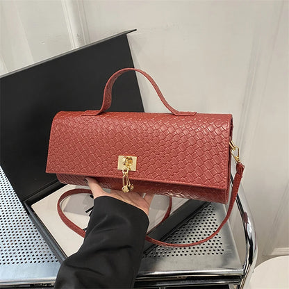 Retro Artificial Leather Woven Flip Women's Clutch Elegant Evening Bag Burgundy Wallet Women's Dress Party Wedding Item