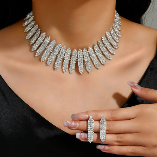 Women's Fashion Jewelry Set Tassel Water Diamond Earrings Necklace Luxury Party Fashion Accessories