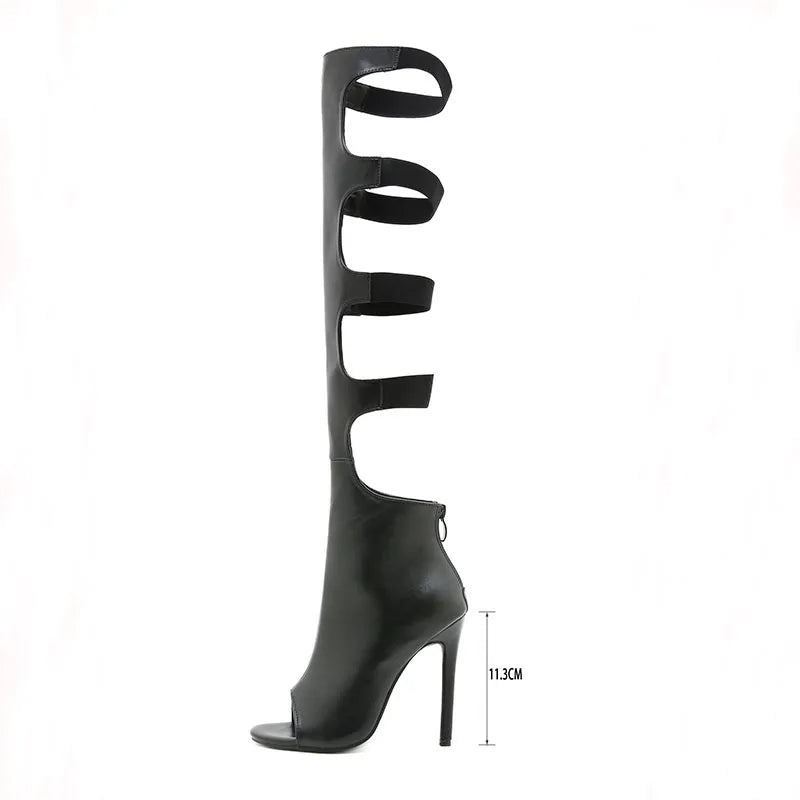 Roman Peep Toe Over-the-Knee Boots