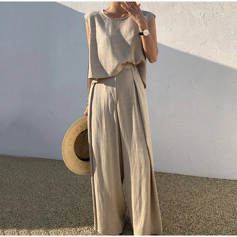 Women's Summer Office Set - Tank Top & Wide Leg Pants