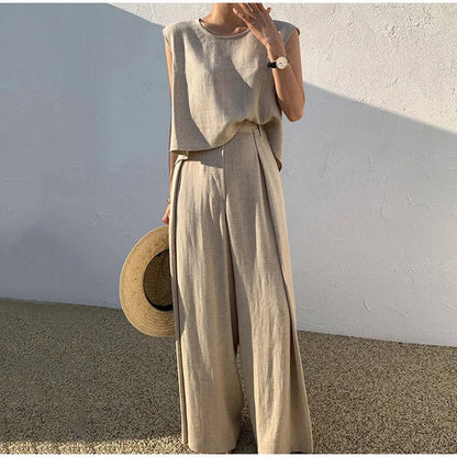Women's Summer Office Set - Tank Top & Wide Leg Pants