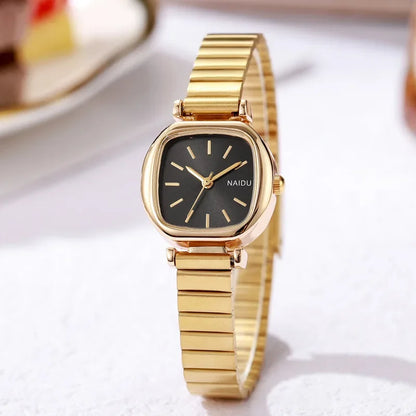 Elegant Small Square Ladies Stainless Steel Quartz Watch Luxury Gift Clock