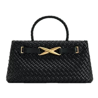 Handwoven Large Capacity Shoulder Crossbody Bag for Women Casual Commuting Handbag Soft Polyester Lining PU Material
