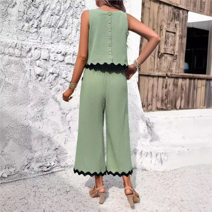 Summer Green Shirt Top Pants 2 Piece Set Fashion Casual Suit New 2024 Female Elegant Office Sweet Sets Women's Clothing Solid