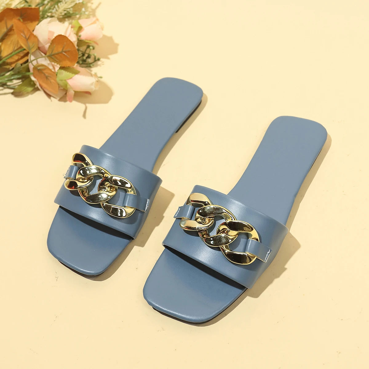 Summer Retro Metal Chain Open-Toe Slippers