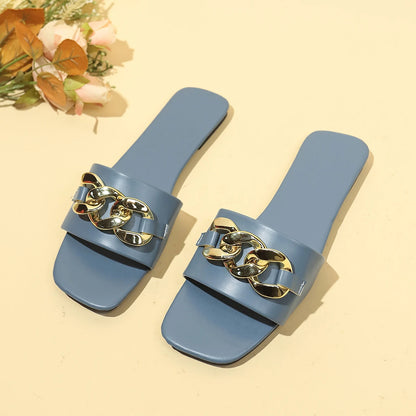 Summer Retro Metal Chain Open-Toe Slippers