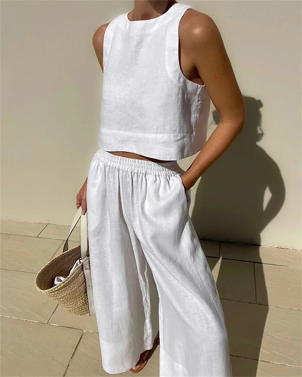Women's Summer Office Set - Tank Top & Wide Leg Pants