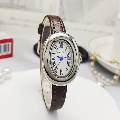 Vintage Oval Goose Egg Quartz Leather Watch for Women – Elegant Christmas Gift