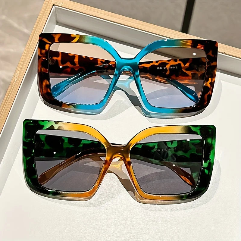 Oversized Square Gradient Glasses with Tortoiseshell & Leopard Frames