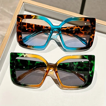 Oversized Square Gradient Glasses with Tortoiseshell & Leopard Frames