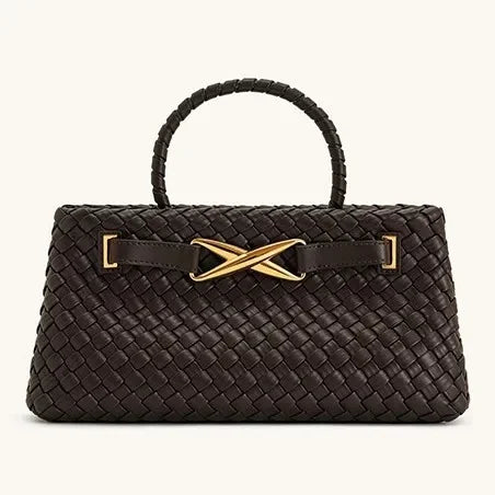 Handwoven Large Capacity Shoulder Crossbody Bag for Women Casual Commuting Handbag Soft Polyester Lining PU Material