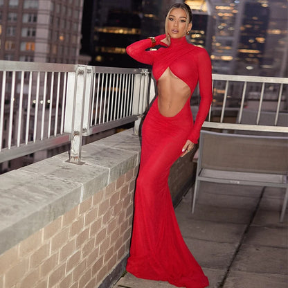 Women's Turtleneck Party Dress - Sexy Hollow Out Design