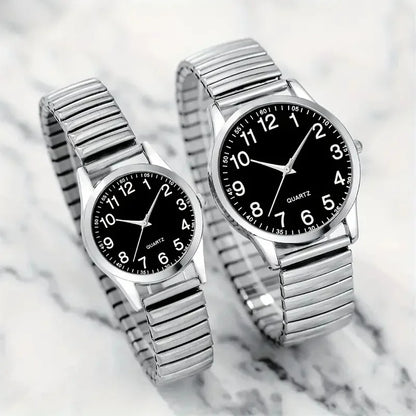 Couples Black Alloy Quartz Watch Set