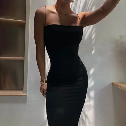 Women's Bodycon Dress - Sleeveless Backless Spaghetti Strap