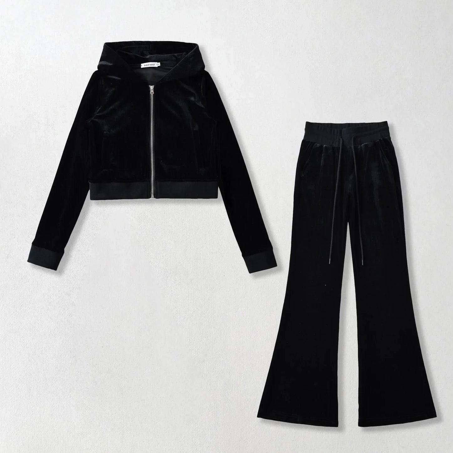Women's Y2K Velvet Set - Hooded Cardigan & Straight Pants