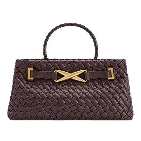 Handwoven Large Capacity Shoulder Crossbody Bag for Women Casual Commuting Handbag Soft Polyester Lining PU Material