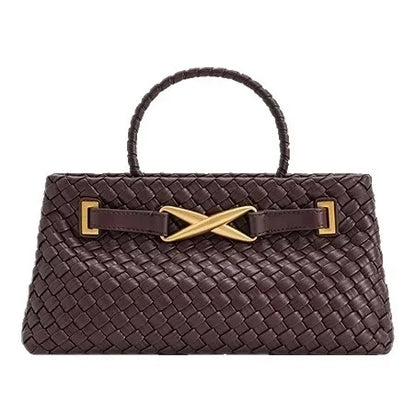 Handwoven Large Capacity Shoulder Crossbody Bag for Women Casual Commuting Handbag Soft Polyester Lining PU Material