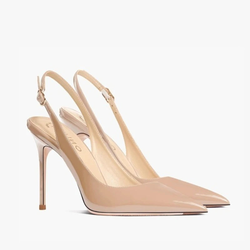 Elegant Ultra-High Heels Women's Patent Leather Pointed Toe Sandals Trendy Dress Pump Shoes for Summer with Buckle Strap