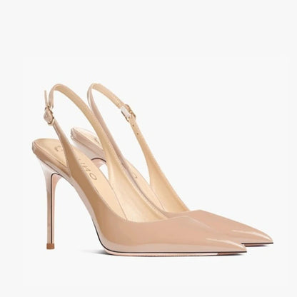 Elegant Ultra-High Heels Women's Patent Leather Pointed Toe Sandals Trendy Dress Pump Shoes for Summer with Buckle Strap