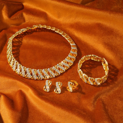 18k Gold Plated Jewelry Set - Wedding Bridal Necklace & Earrings
