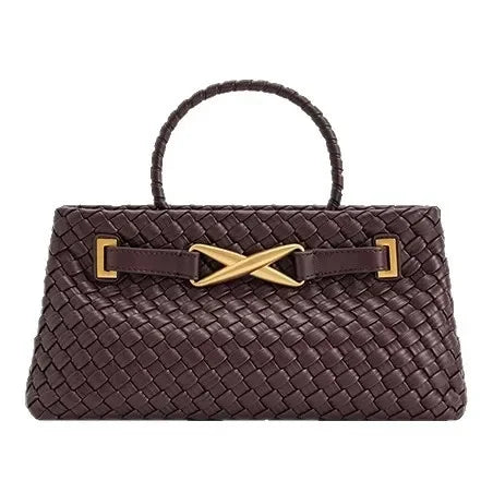 Handwoven Large Capacity Shoulder Crossbody Bag for Women Casual Commuting Handbag Soft Polyester Lining PU Material