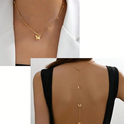 Butterfly Back Drop Chain Necklace For Women Elegant Long Backless Tassel Necklace Wedding Beach Party Vacation Jewelry