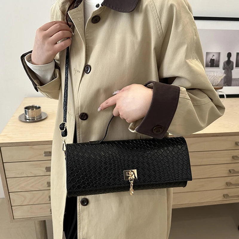 Retro Artificial Leather Woven Flip Women's Clutch Elegant Evening Bag Burgundy Wallet Women's Dress Party Wedding Item