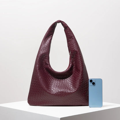 Retro Woven Leather Shoulder Bag - Large Capacity Tote