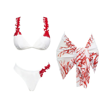 3Pcs Laser Cut Swimsuit Women Sexy Bikini Push Up Swimwear High Waisted Biquini Female Hollow Bathing Suit Bodysuit Beachwear