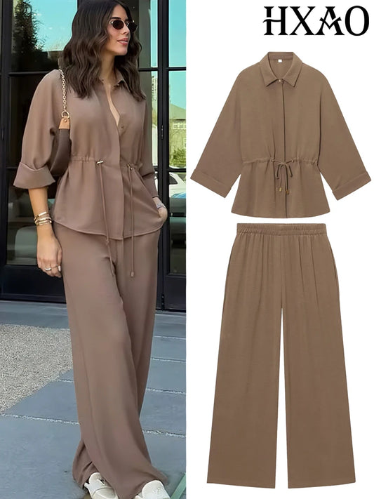 Women's Summer Pantsuit - Short Sleeve Shirt & Trousers