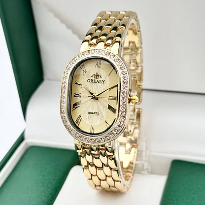 Ladies' Watches Diamond-Studded Oval Roman Numeral Luxury Ladies' Quartz Watc