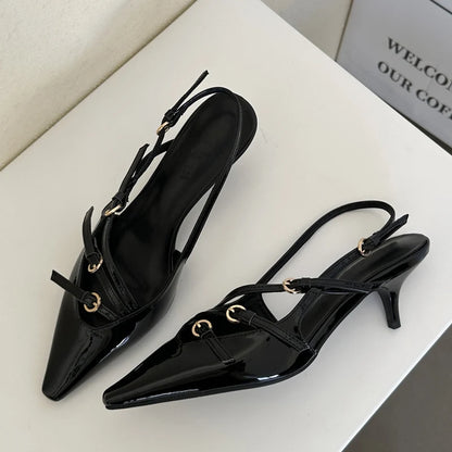 Buckle Strap Pumps Women Sexy Pointed Toe Thin Heels Wedding Banquet Dress Mule Ladies Shoes