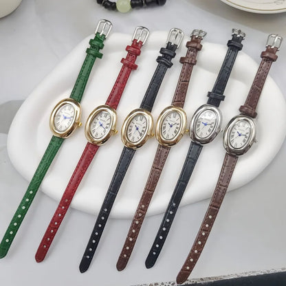 Vintage Oval Goose Egg Quartz Leather Watch for Women – Elegant Christmas Gift