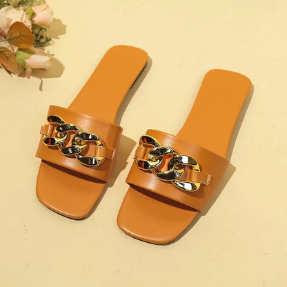 Summer Retro Metal Chain Open-Toe Slippers