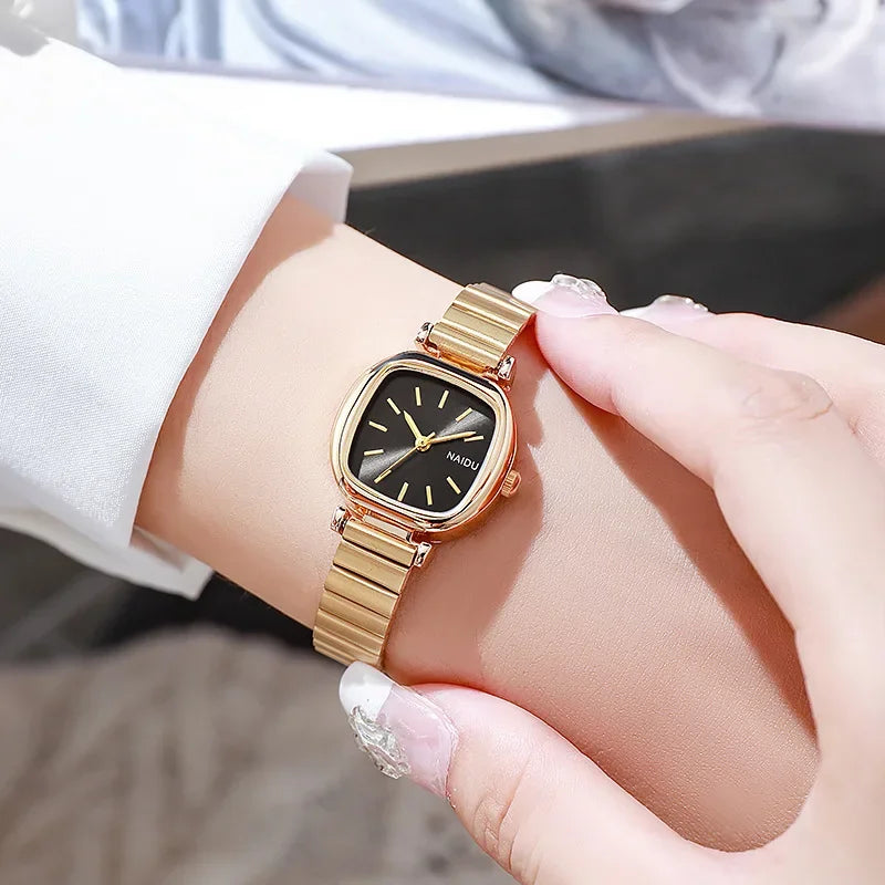 Elegant Small Square Ladies Stainless Steel Quartz Watch Luxury Gift Clock