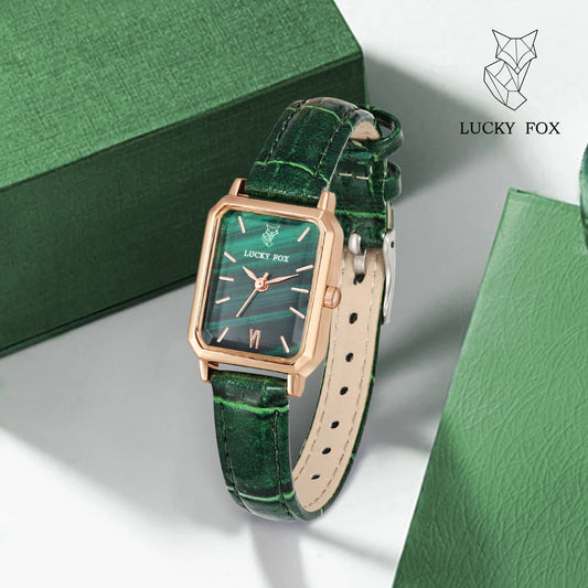 Women Watches LUCKY FOX Green Leather Ladies Watch
